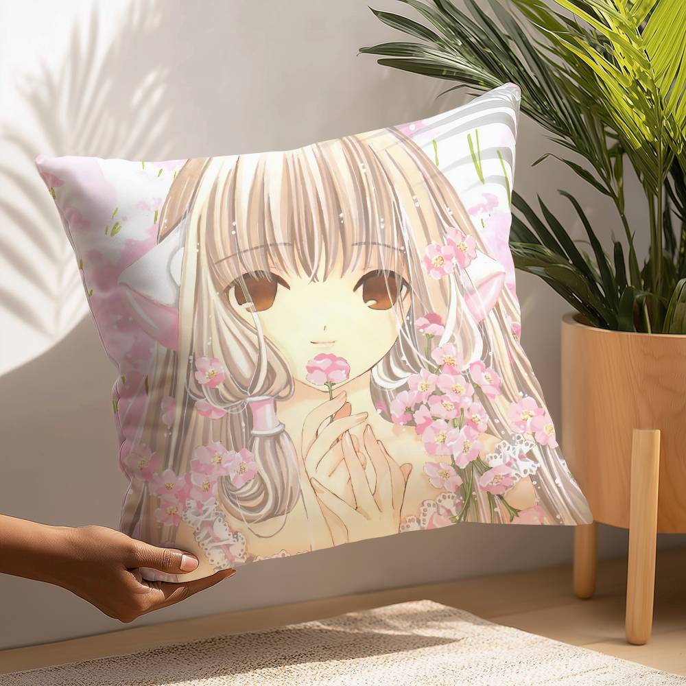 C- Chobits canvas Söt Anime Kuddfodral Plyschtyg Mjukt Kuddfodral Dubbelsidigt Tryck Kuddfodral Hushållspresenter