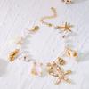 Ocean Style Imitation Pearl Starfish Shell Pendant Bracelet for Women Boho Conch Metal Chain Bangles Summer Beach Party Jewelry