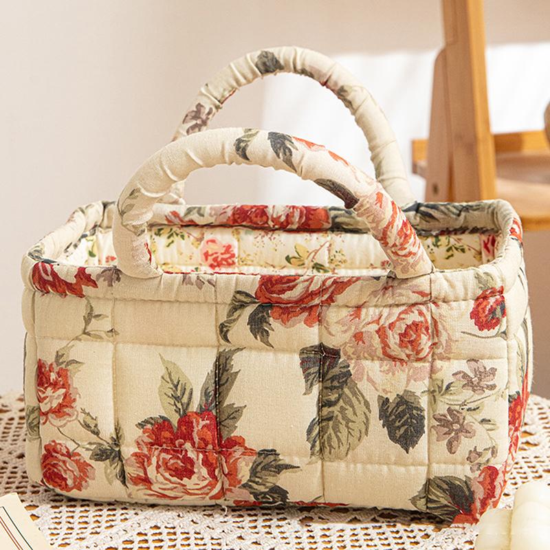 Floral Pattern Storage Basket Women Large Capacity Fabric Sweet Laundry Baskets With Easy Carry Handles Hampers Travel Tote Bag