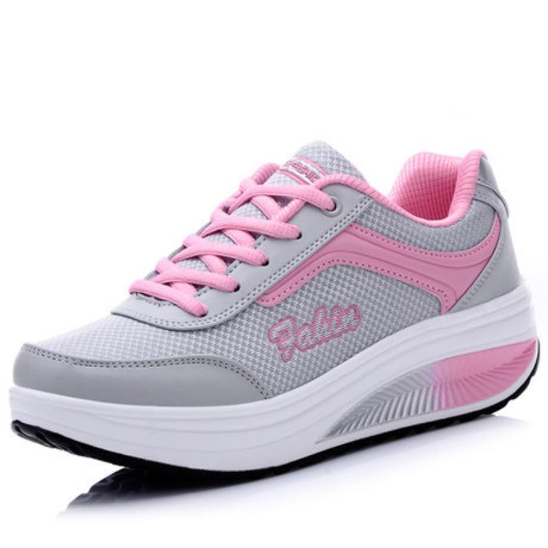 Fashion Women Running Sports Shoes Rocker Shoes Breathable Platform Shoes PU Leather Casual Walking Wedge Heels