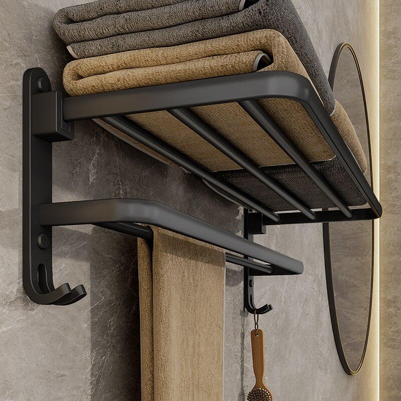 

Matte Black 50CM Folding Holder with Hook Towel Wall Mount Rack KTY 50cm
