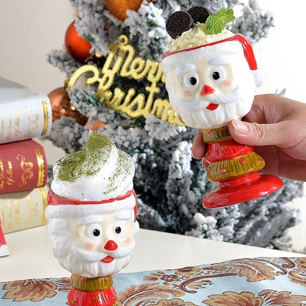 Cartoon Ceramic Ice Cream Cup Water Cup Christmas Mousse Mug Santa Claus Goblet  Xmas Gift