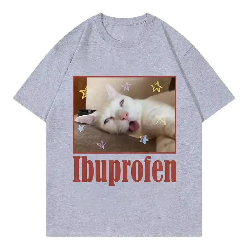 

Ibuprofen Funny Cat Meme Graphic Printed T Shirts Women Clothing Fashion Cute Short Sleeve Tshirt Summer Casual Women Tshirts 4XL