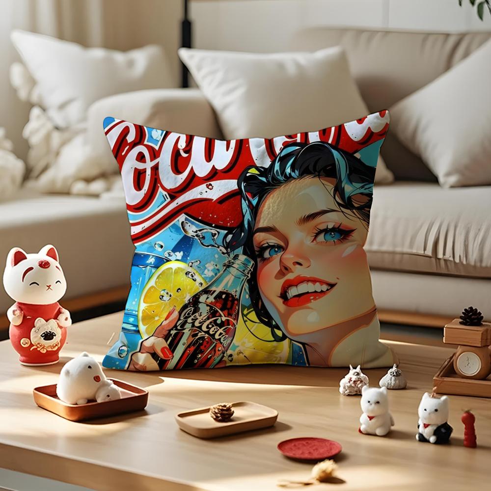 Cartoon C-Cocas C-Colas Cushion Cover Silky Short Plush With Invisible Zipper Dustproof Sofa Pillow Cover For Home Decor