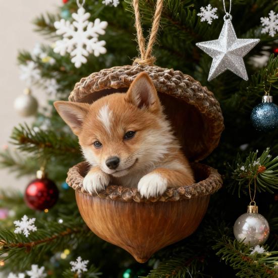 10 Stück Waldtier Eichel Ornamente Gemütliches Wald Weihnachtsornament 2D Acryl Tannenzapfen Tier Weihnachtsbaum Hängeornamente für Heimdekoration