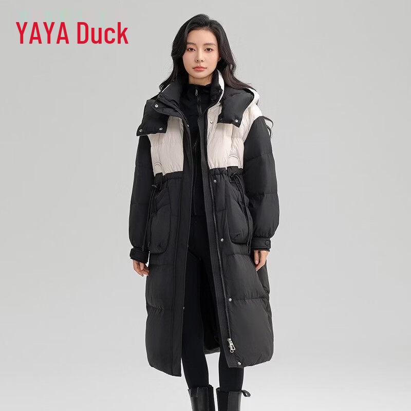 YAYA Women's Color-block Slim-fit Long Down Jacket YE4B618722X