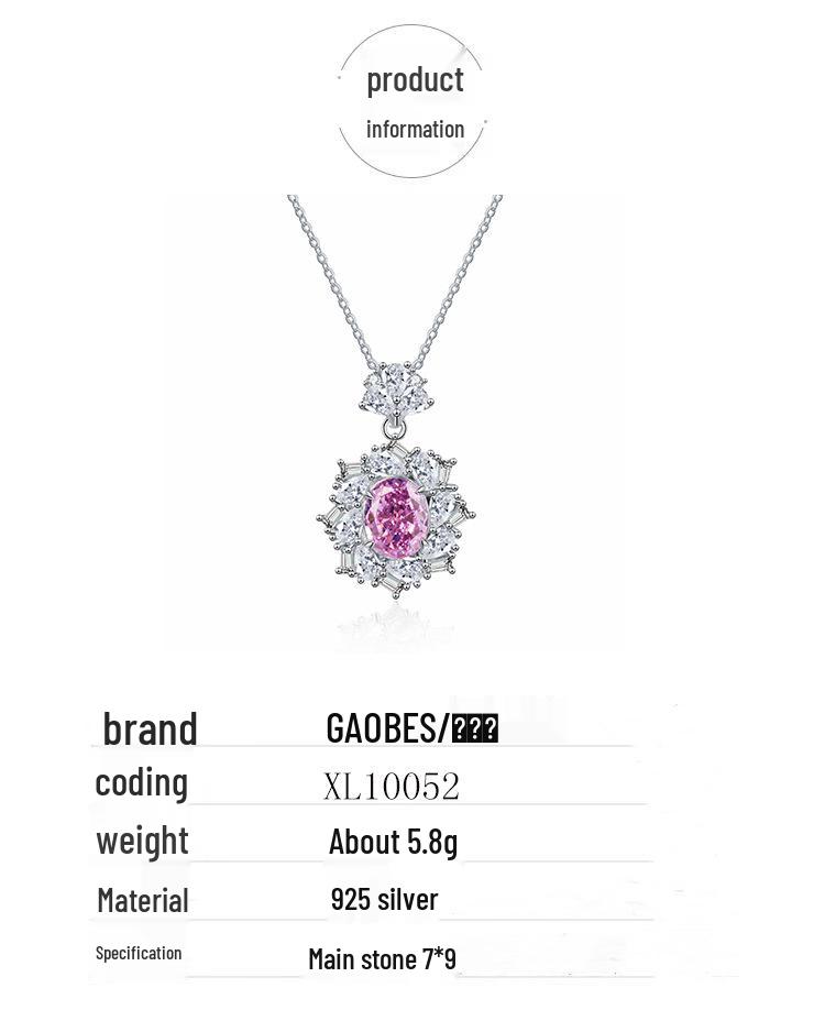 S925 Sterling Silver Necklace with Rose Red and Green Padparadscha Ice Flower Pendant - European & American Light Luxury Jewelry