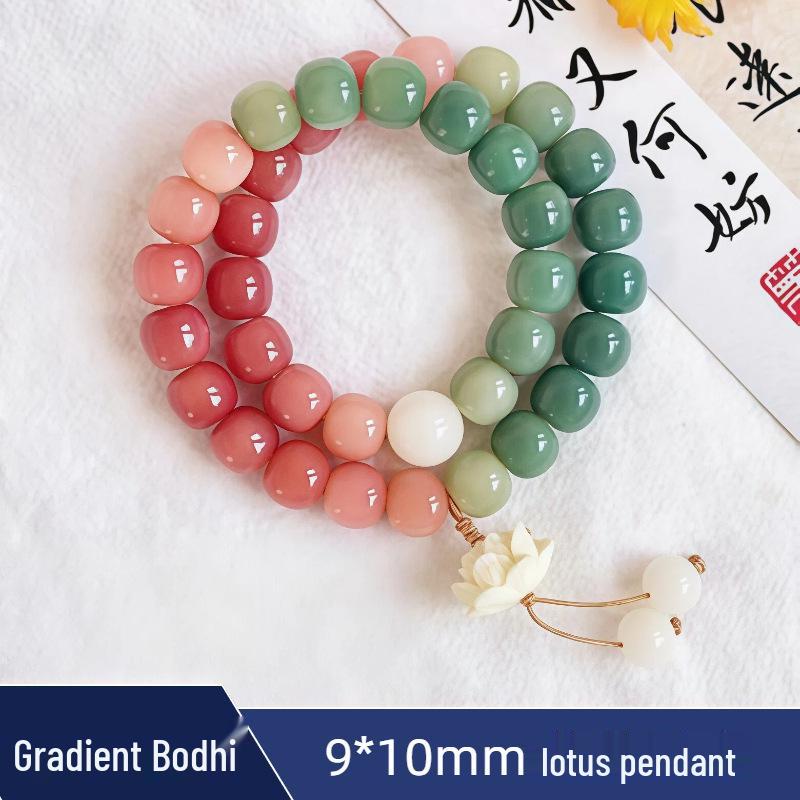 Zen Style Bodhi Root Bracelet with Lotus Pendant for Women, 108 Pink Beads