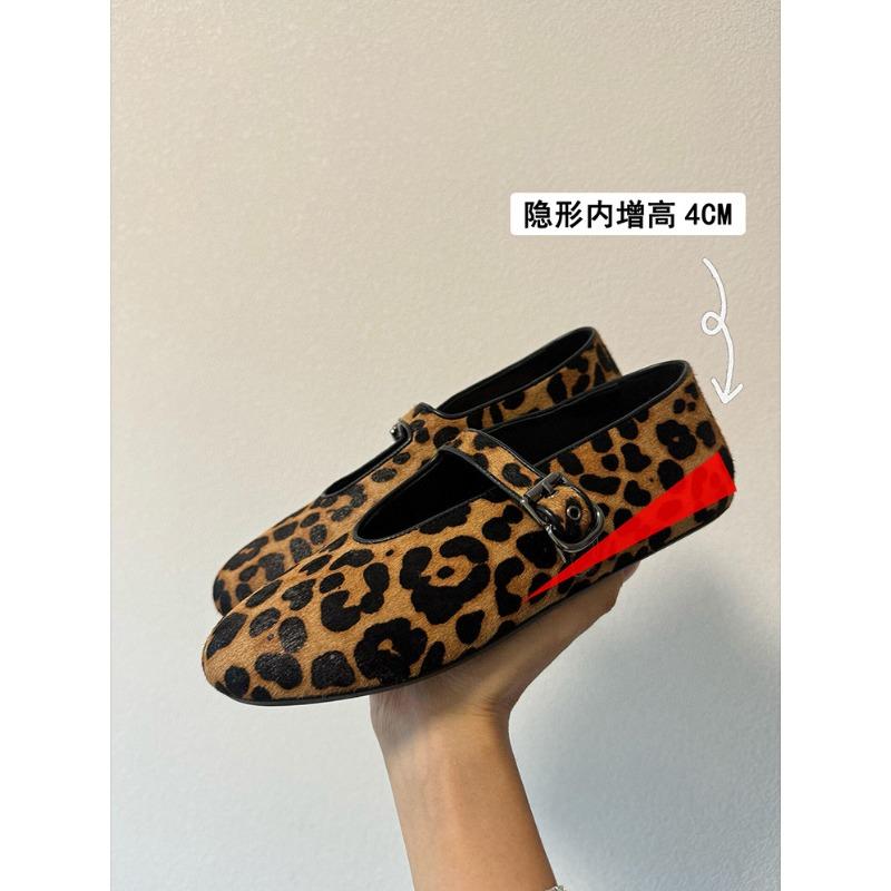 Schaffell-Version~ Kleine innere Höhenerhöhung Leder mit Leopardenmuster Wort mit Mary Jane Schuhen Damen-Flachschuhe