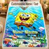 Flannel BlanketSpongeBob Custom Name Text Personalized Soft Warm Throw Blanket Home Decor Gift