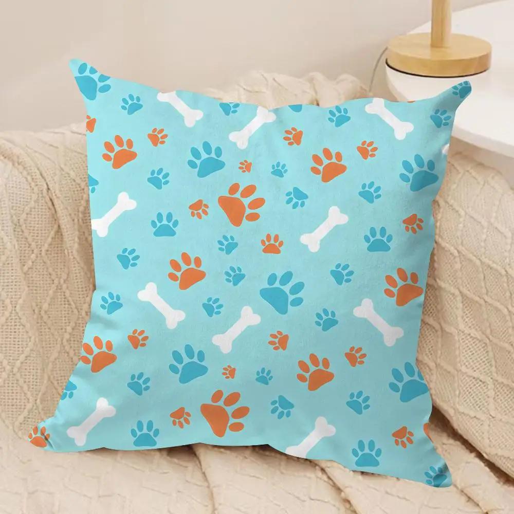 Cute Dog Paw Pattern Cushion Cover Silky Short Plush Invisible Zipper Dustproof Sofa Pillow Case for Home Decor