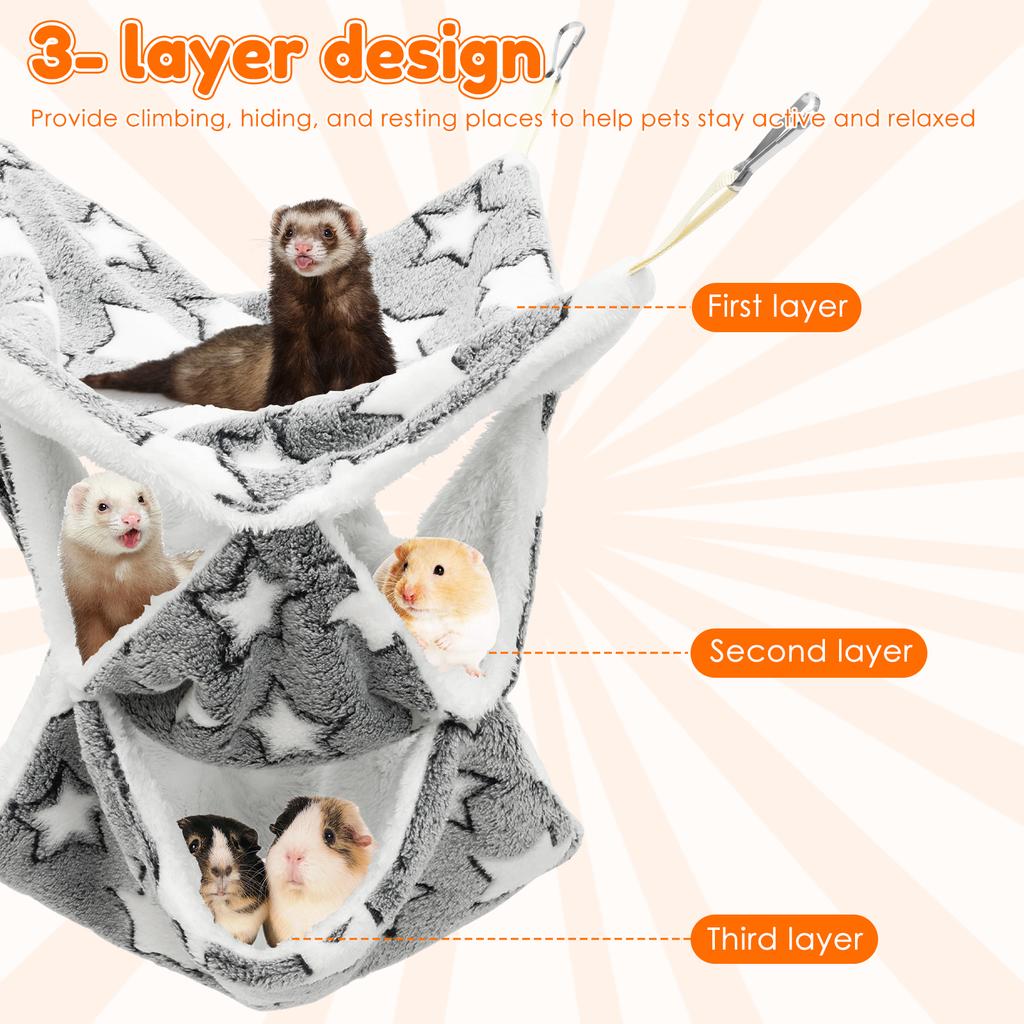 2Pcs Ferret Hammock Flannel 3 Tiers Hamster Hammock Small Pet Cage Accessories Plush Warm Bed Sleeping Bag for Guinea Chinchilla