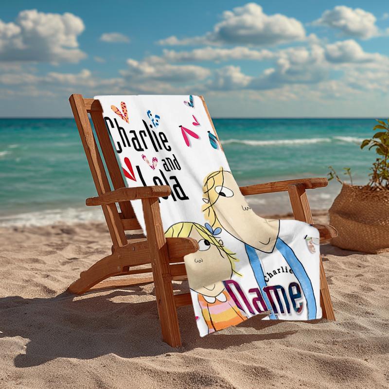 Custom Name Ultra-Soft Beach Towel with Charlie and Lola Theme,Ideal for Pool - Camping, Diving - Perfect Travel Essential, Vibrant Beach Towel.