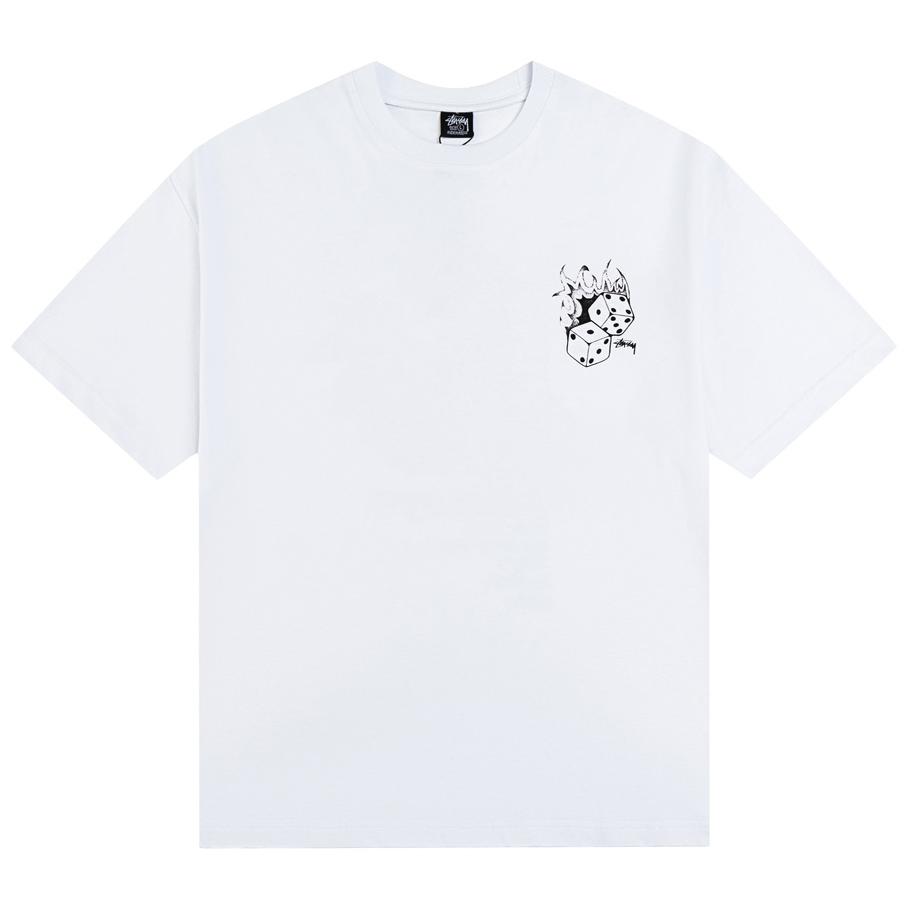 Stussy 2025 Sommer Neues hochwertiges Rundhals-T-Shirt aus Baumwolle für Männer und Frauen mit Retro-Flammenwürfel-Briefdruck-Paar-T-Shirt