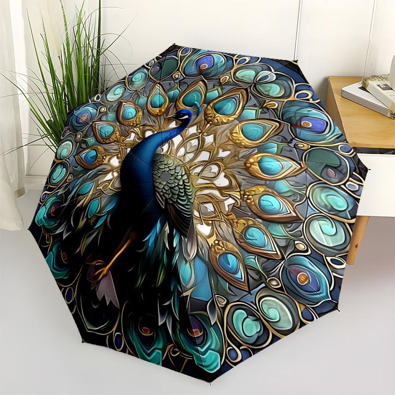 

1pc Peacock Artwork Automatic Opening/Closing Umbrella with Operation & Windproof Canopy yy260311013