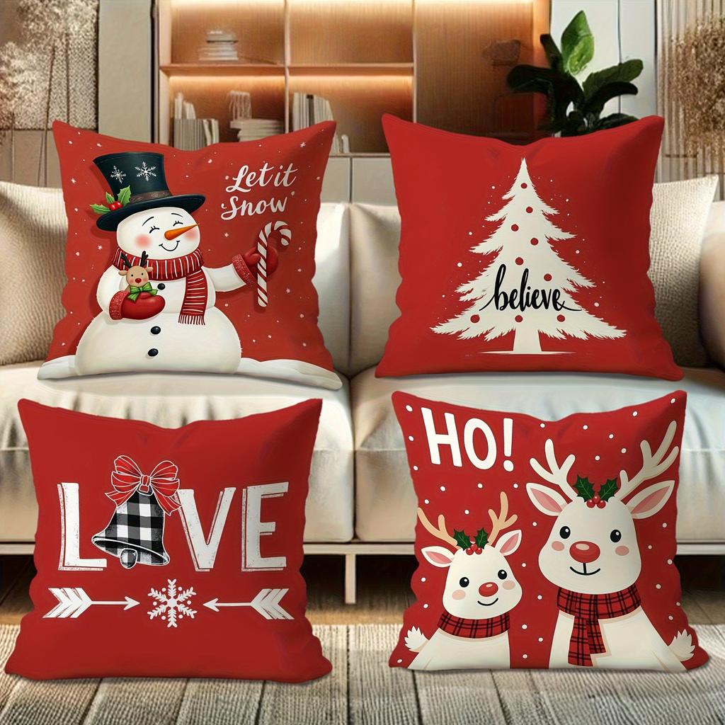 Christmas Pillow Covers: Snowman, Tree, Love, and Reindeer Designs! Sofa Room Cushion Cover Home Decoration New Year Gift