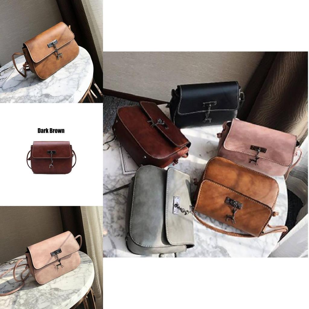 European And American Retro Style Small Saddle Bag With Deer Pendant Pu Shoulder Bag
