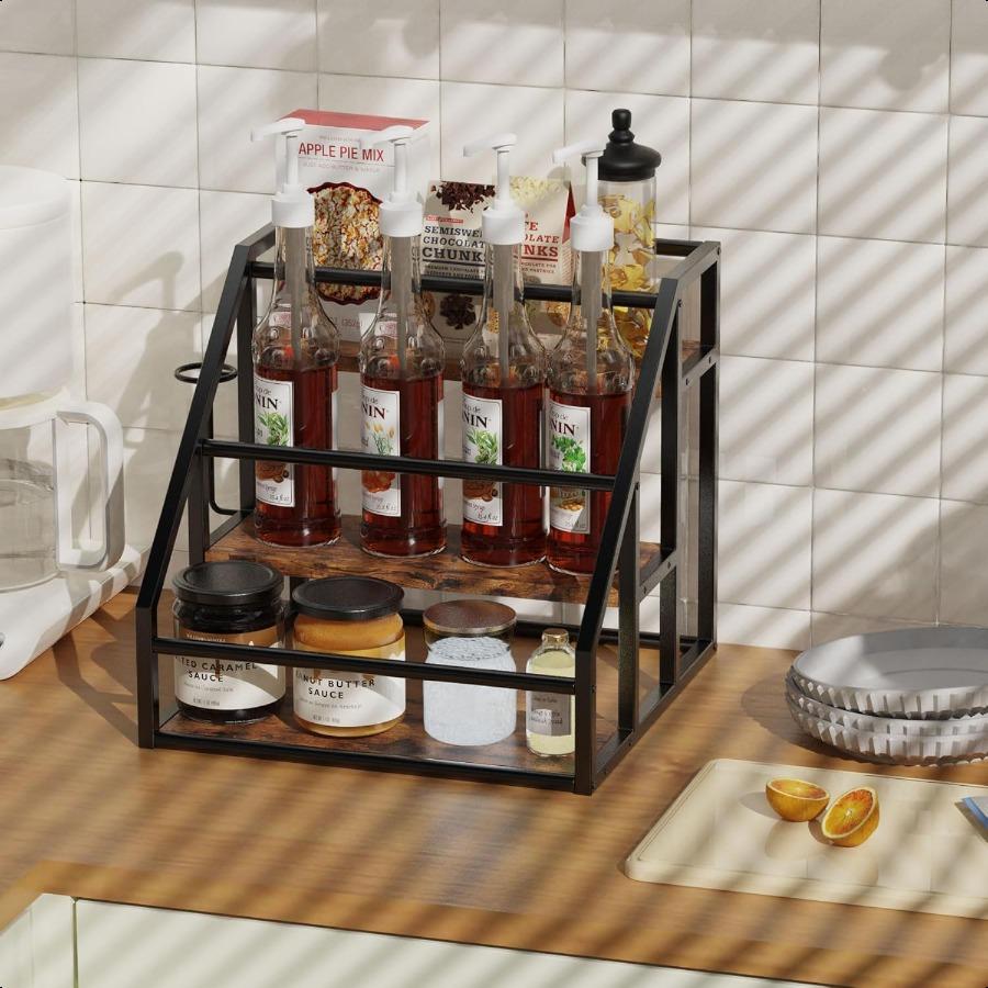 Spice Rack Organizer 3 Tier Countertop Storage Shelves Kitchen Storage Syrup Bottle Stand Holder for Wine Liquor Kitchen Coffee