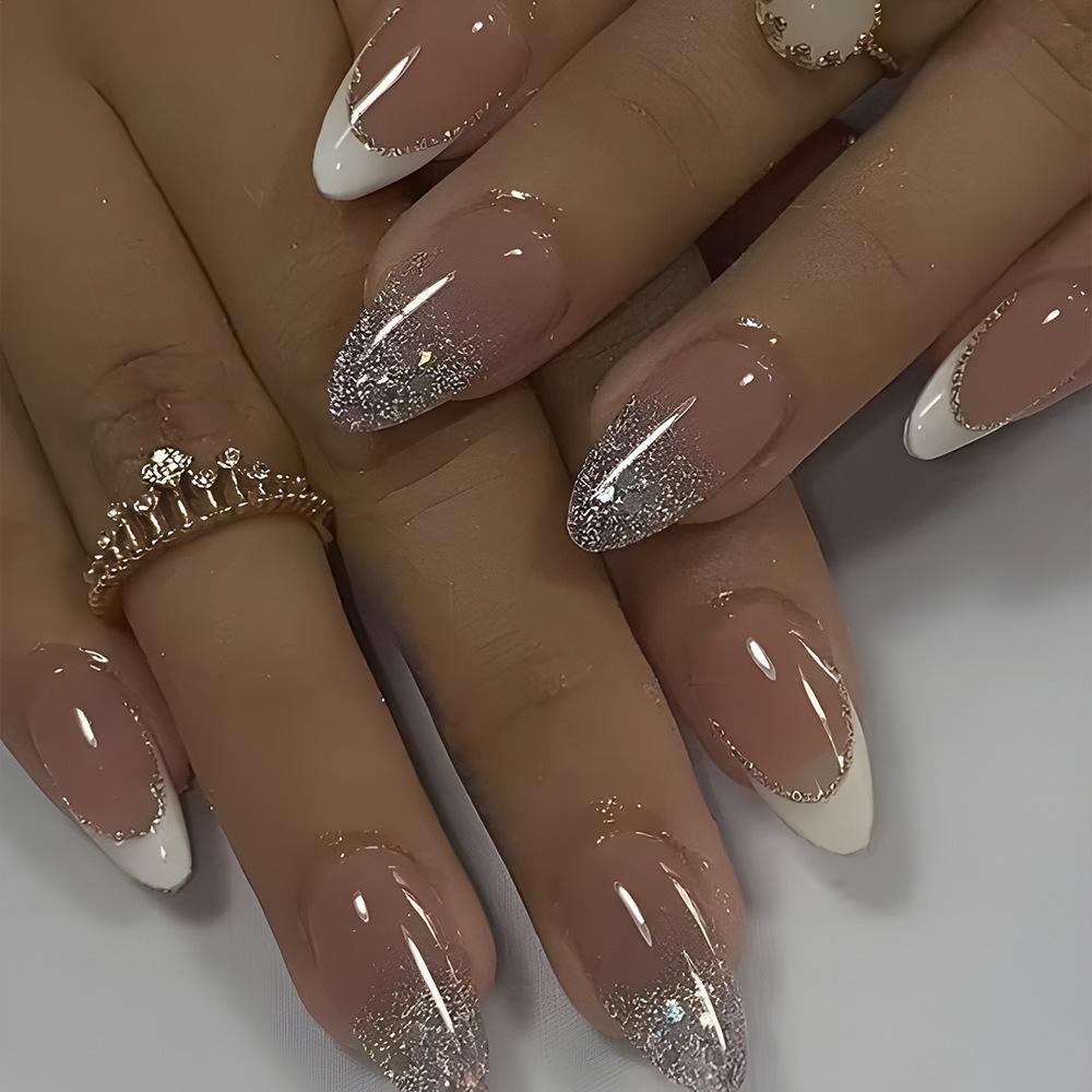

Teardrop French White Edge Press-On Glitter Nails