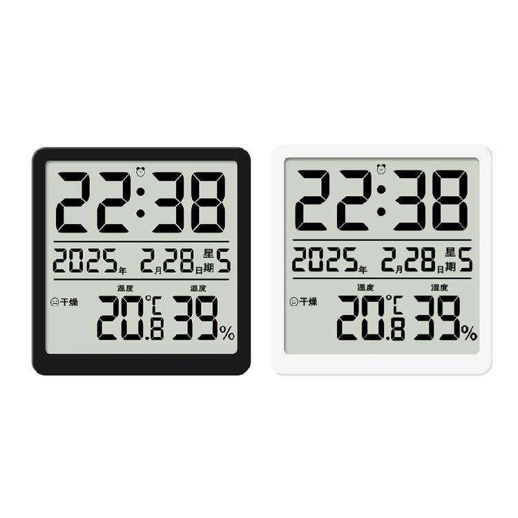 Modern LCD Digital Clock with Time Date Temperature Humidity Display Battery Operated Support Stand Desk Wall Clock