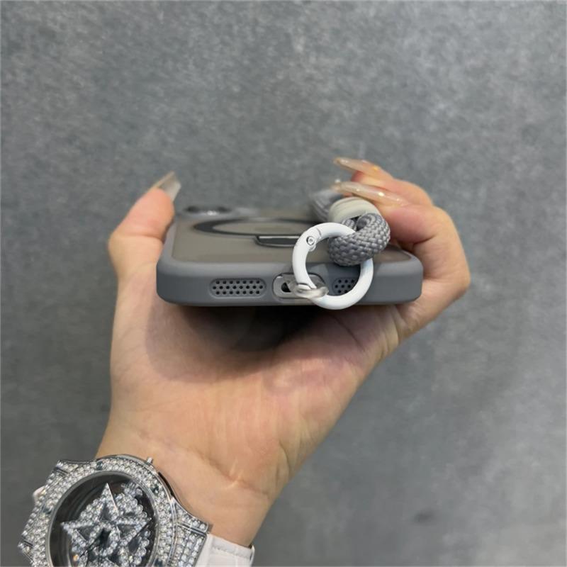 Wrist Strap Matte Clear Magnetic For Magsafe Holder Stand Case For iPhone16 15 11 12 13 14 16 Pro Max Plus With Lens Glass Cover