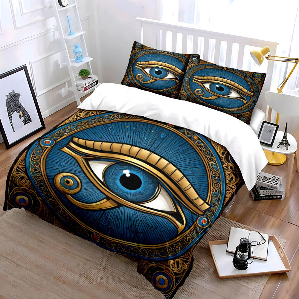 3pcs Egyptian Blue Eyes bedding Set,King Queen Style Bedding,Bedroom GuestRoom Quilt Decor,Gift (1 Duvet Cover+2 Pillowcases)