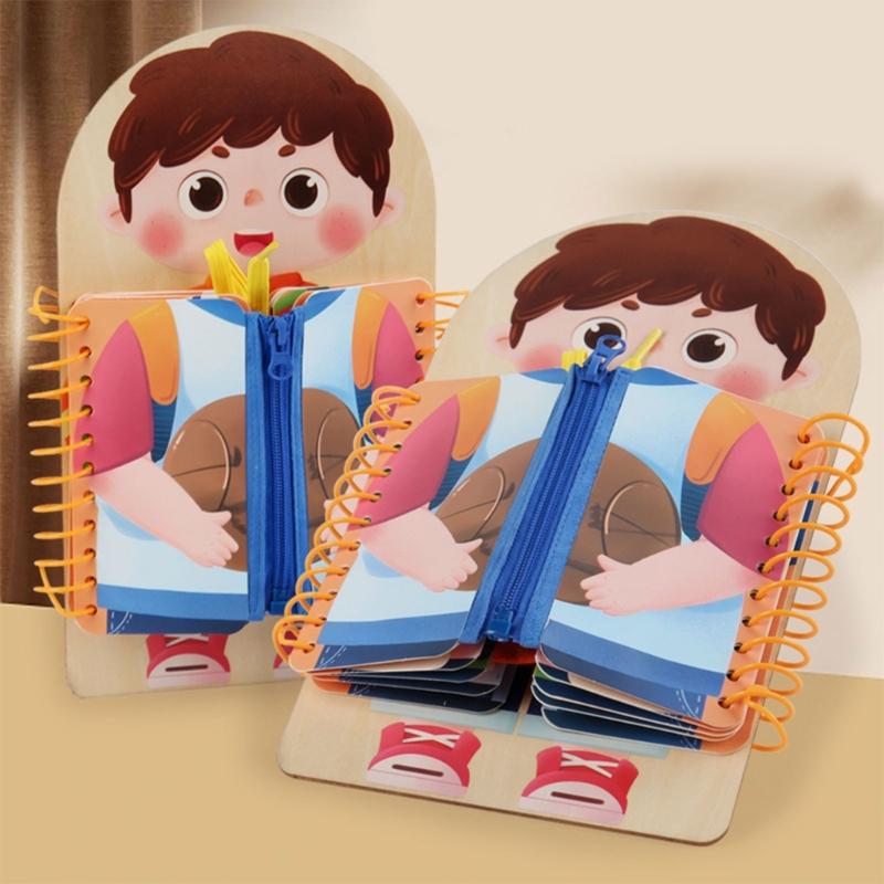 Early Learning Dressing Trainer Hands on Wooden Dressing Practice Board For Clothing Practice Motor Skills Development