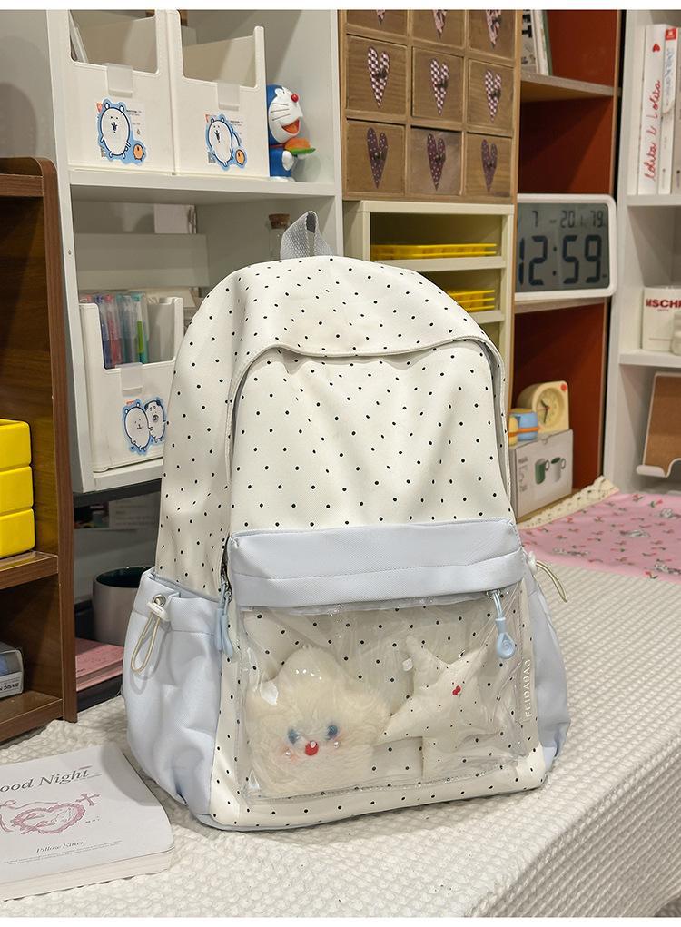 Schoolbag Sakura Milk Fu Polka Dot Weaving Korean Low Saturation Gentle Sense Campus Commuter Versatile Backpack