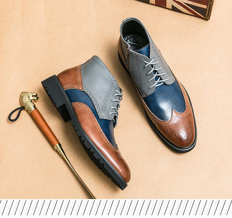 Men's High-Top Leather Brogue Shoes – British Color Block, Sizes 38-48, Casual & Business Wear