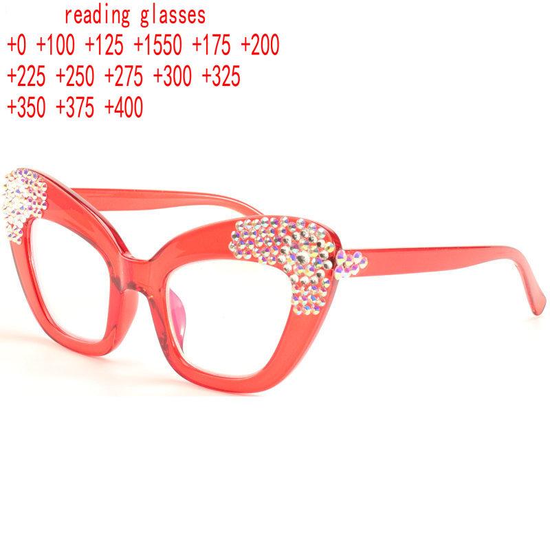 

Oversized Cat Eye Bling Reading Glasses Women Shiny Rhinestone Reader Vintage Ladies Anti Blue Light Trendy Computer Reader XN 0 красный