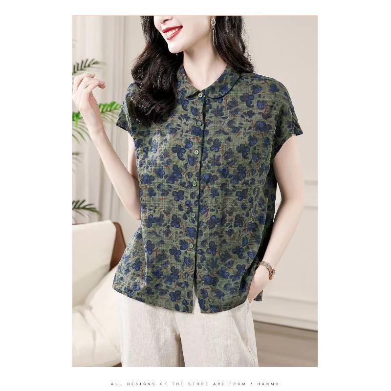 All Match Elegant Retro Floral Shirt Women's Summer Women's Fashion Temperament Short Sleeved Shirt Small Shirt Women's Top