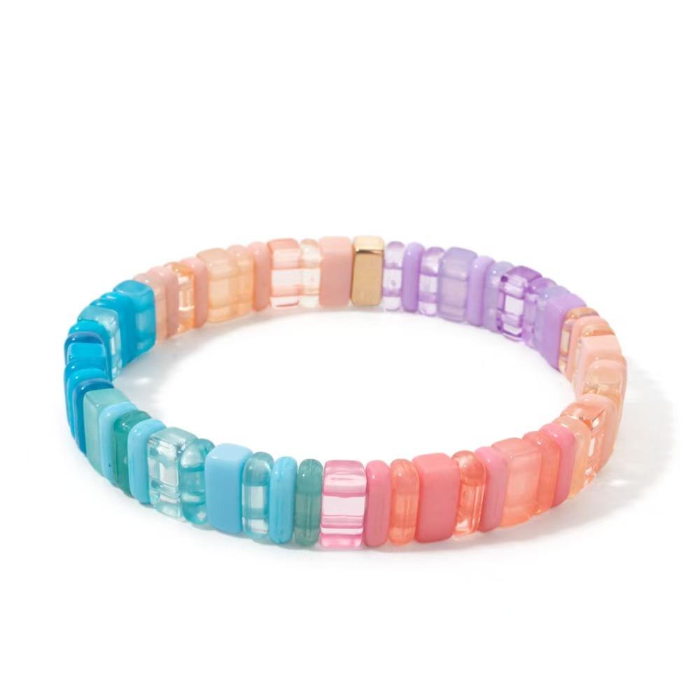 1PCS New Stylish and Colourful Acrylic Ladies’ Bracelets: Handcrafted Elastic Beaded Bracelets – Bohemian-style Ladies’ Jewellery and Accessories 16CM