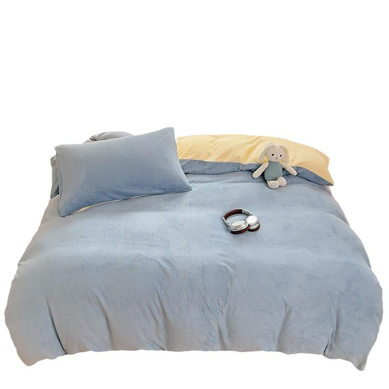 Thickened Milk Fleece Four-Piece Set, Milk Fleece Coral Fleece Bed Sheet Quilt Cover Double-Sided Flannel Bed Three-Piece Set