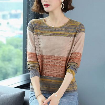 Women's Spring/Autumn Ice Silk Knitted Base Layer Shirt, Elegant Lightweight Long-Sleeved Top