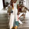 Women Plus Size V Neck Short Sleeve Geometric Printed Straight Maxi Dress