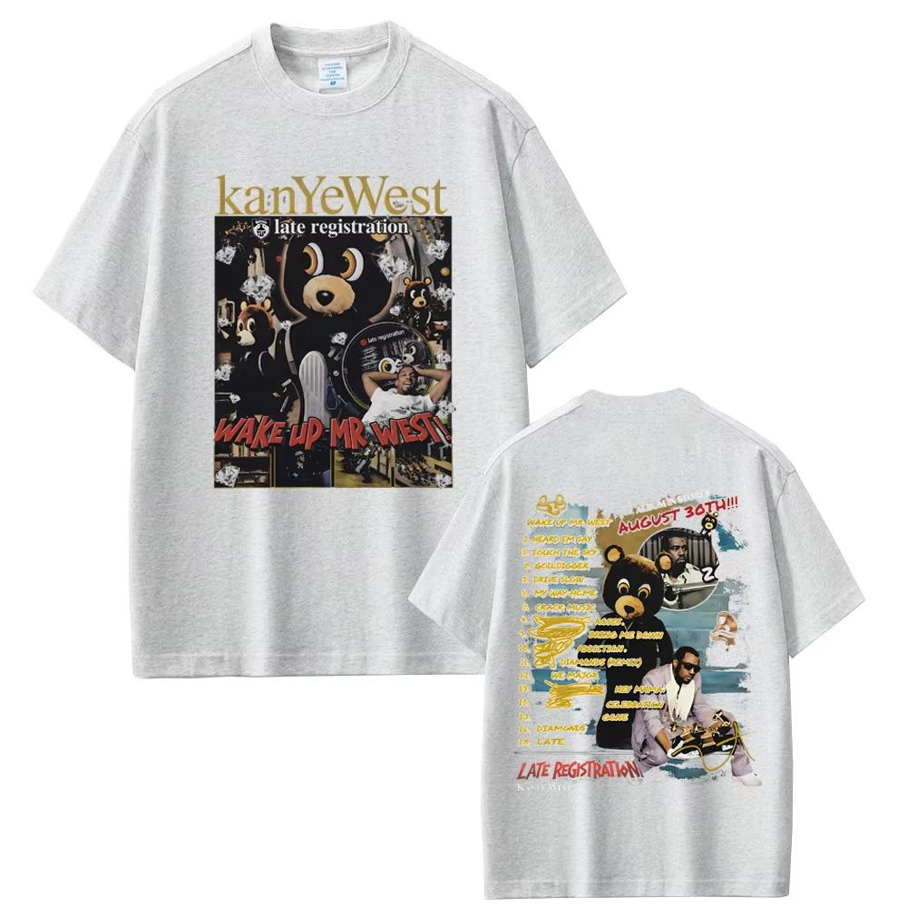 

Rapper Kanye West Late Registration Wake Up Mr West Bear Graphic Tshirt Unisex Women Hip Hop Fashion Pop Music Tee Streetwear 4XL