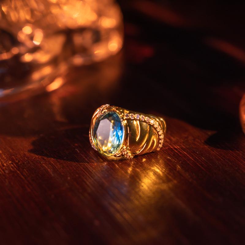 

Pre-owned Western Vintage European-American Elegant Sapphire Gold-Plated Ring for Women