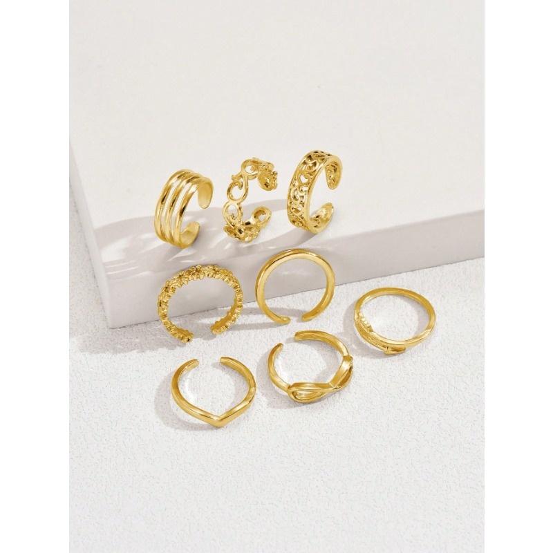 8 Pcs Fashion Style Ladies Stainless Steel Multi-Layer Flower Heart Shaped Foot Ring Suitable for Parties