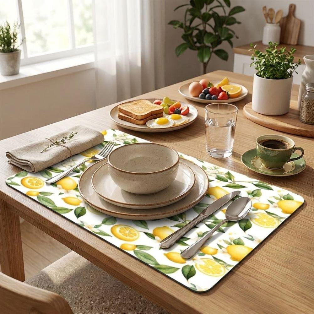 Diatom Mud Dish Drying Mat Quick-Dry Kitchen Tableware Mat Lemon Printed Placemat Kitchen Table