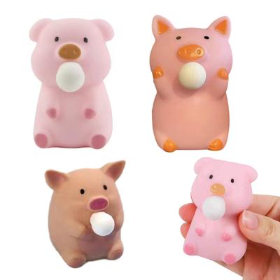 Bubble Blowing Pig Squeeze Toy Stress Relief Cartoon Pig Sensory Toy Soft Stretchy Animal Shape Home Office Desk Toy