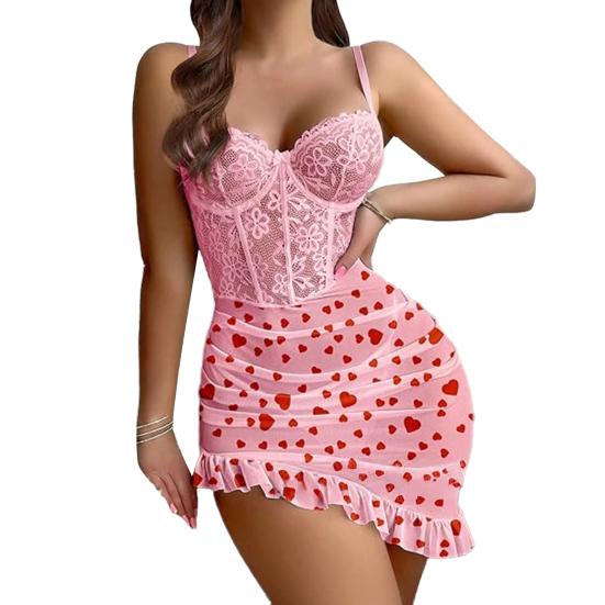 Sexy Lace Sheer Babydoll Dress for Women See Through Chemise Mesh Nightgown Mini Dress Spaghetti Strap