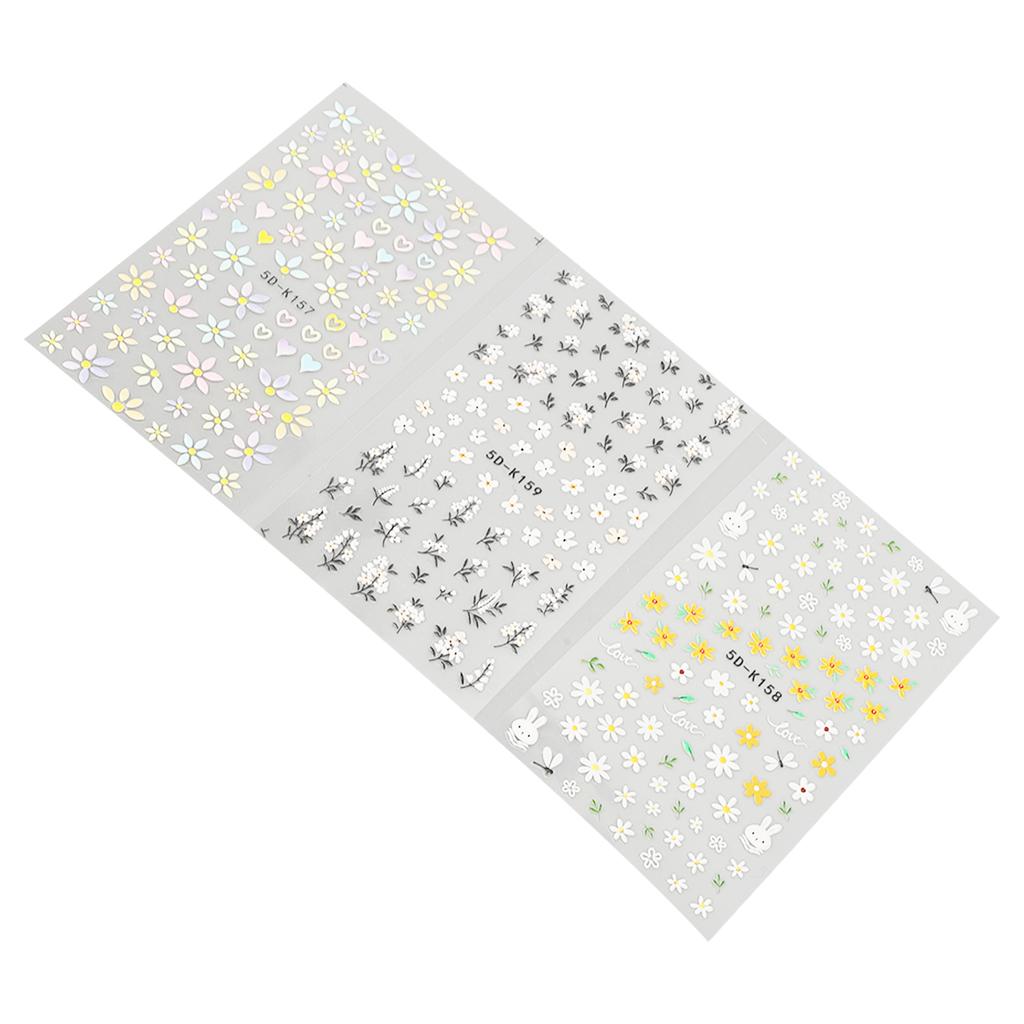 3 st Nail Art Klistermärke Självhäftande Vårblomma Långvarig Dekorativ Nagelklistermärke för DIY