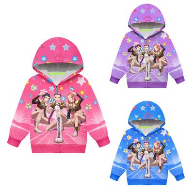 Kinder Mädchen POP Sängerin Rumi Zoey Mira Bedruckt Lässig Kapuzenreißverschluss Langarm Jacke Mantel