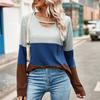 Ladies' Fashionable And Comfortable Color Blocked Hollow Out Low Round Neck Loose Long Sleeved Top