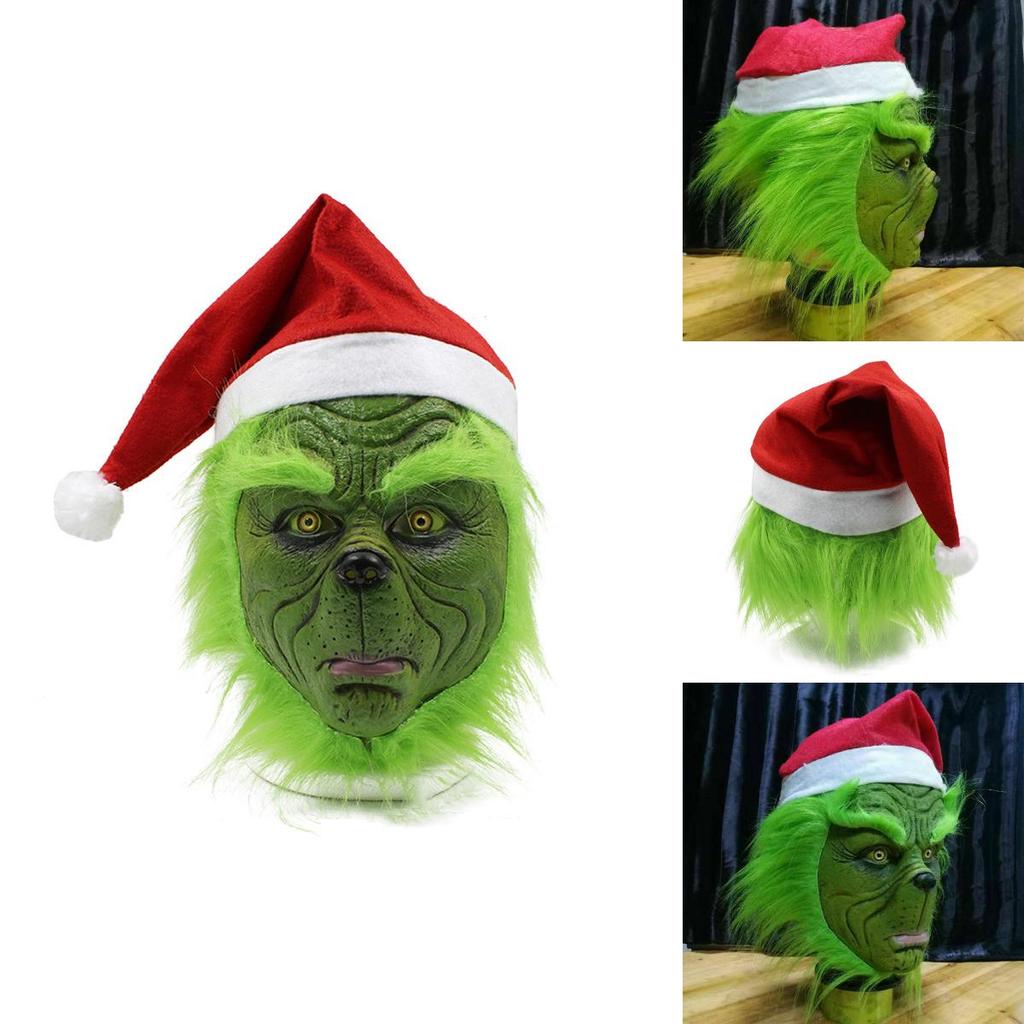 Rascal Grünes Monster Der Grinch Maske Mit Weihnachtsmütze Für Erwachsenen Cosplay Spaß
