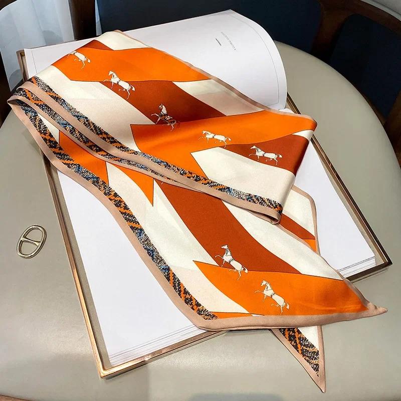 Vintage Horse Print Long Hair Band Ribbon For Women Silk Hair Accessories Trend Girl Bow Scarf Headband Hair Tie