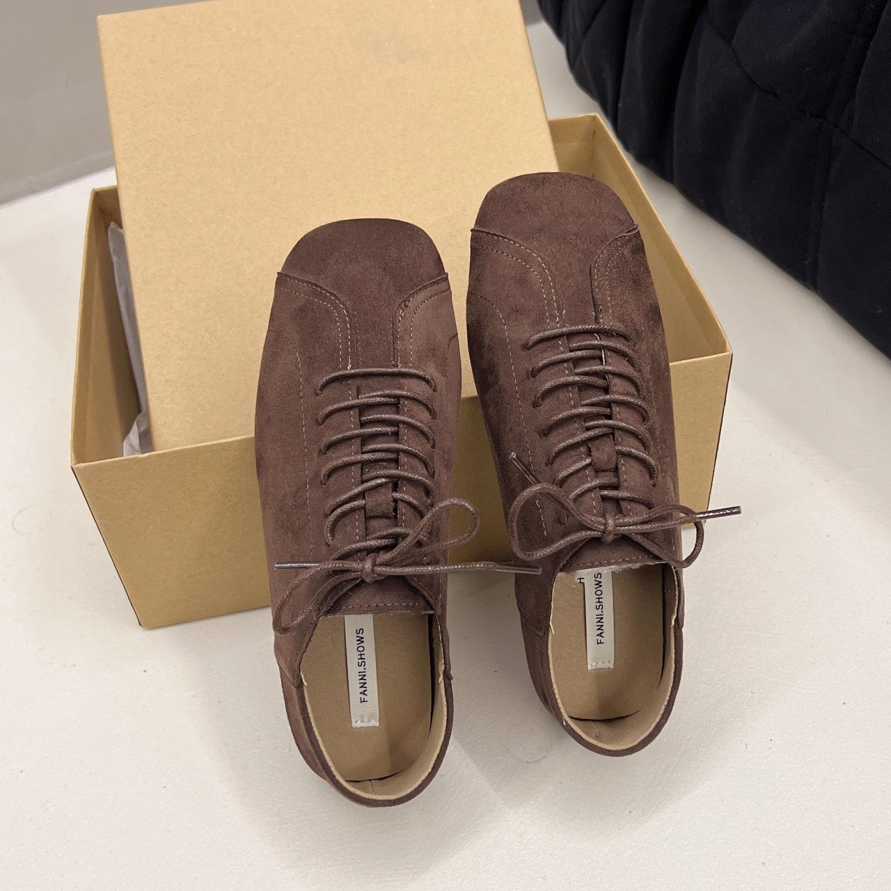 

2025 новый нишевый дизайн ручной работы туфли в стиле вестерн ретро квадратные туфли на плоской подошве со шнуровкой коричневые женские туфли Майяра 40 темно-коричневого