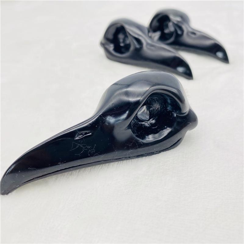 Natural Obsidian Skulls Hand Carved Raven Crystal Animal Skulls Bird Crow Pendant