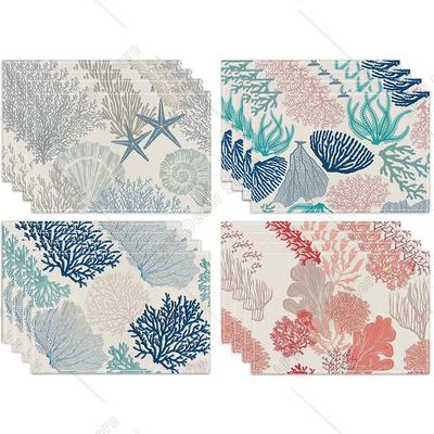 New Linen Placemats Abstract Shell Coral Rectangular Printed Insulation Mats Home Kitchen Dining Room Decorative Table Mats