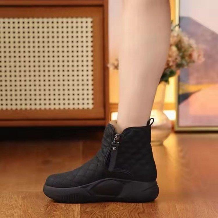 

thick-soled non-slip snow boots women s winter velvet thickened warm cotton shoes muffin bottom light casual short boots 35 чорний